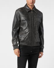 PHILIPP PLEIN Leather Coster Bomber Jacket Ls Men