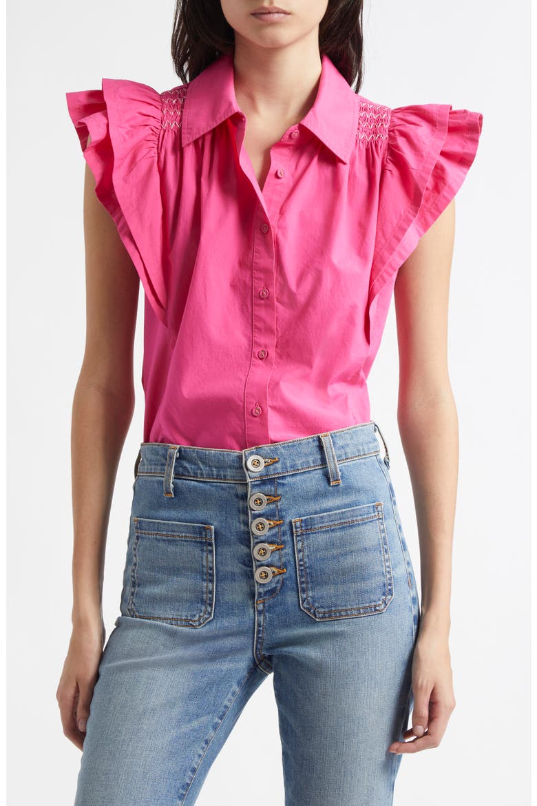 Marceline Flutter Sleeve Cotton Shirt, Main, color, PINK PETUNIA