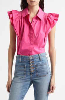 Ramy Brook Marceline Flutter Sleeve Cotton Shirt