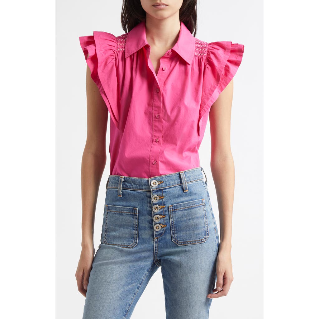 RAMY BROOK RAMY BROOK MARCELINE FLUTTER SLEEVE COTTON SHIRT