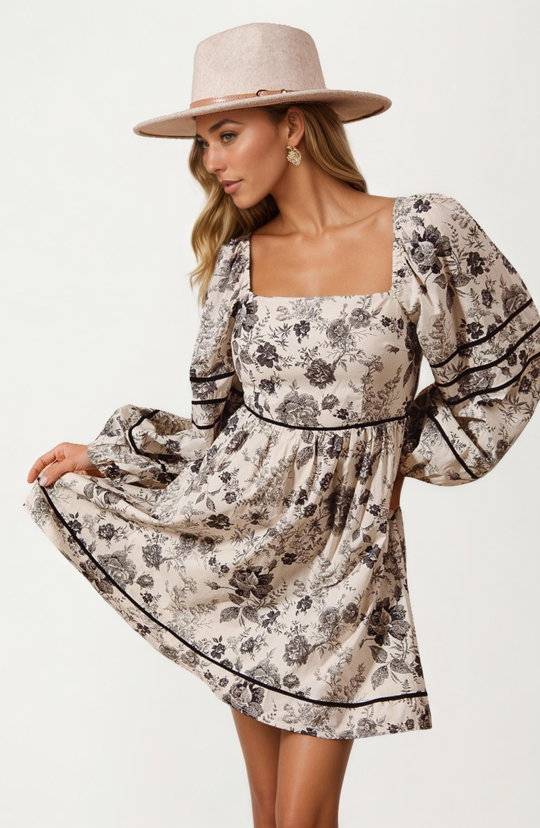 Knit and Lounge Square Neck Puff Sleeve Mini Dress, Alternate, color,