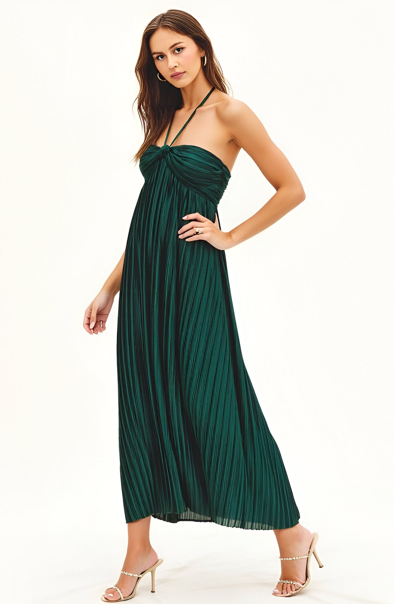 Modenaire Pleated Halter Maxi Dress with Twist Front and Keyhole, Alternate, color, 