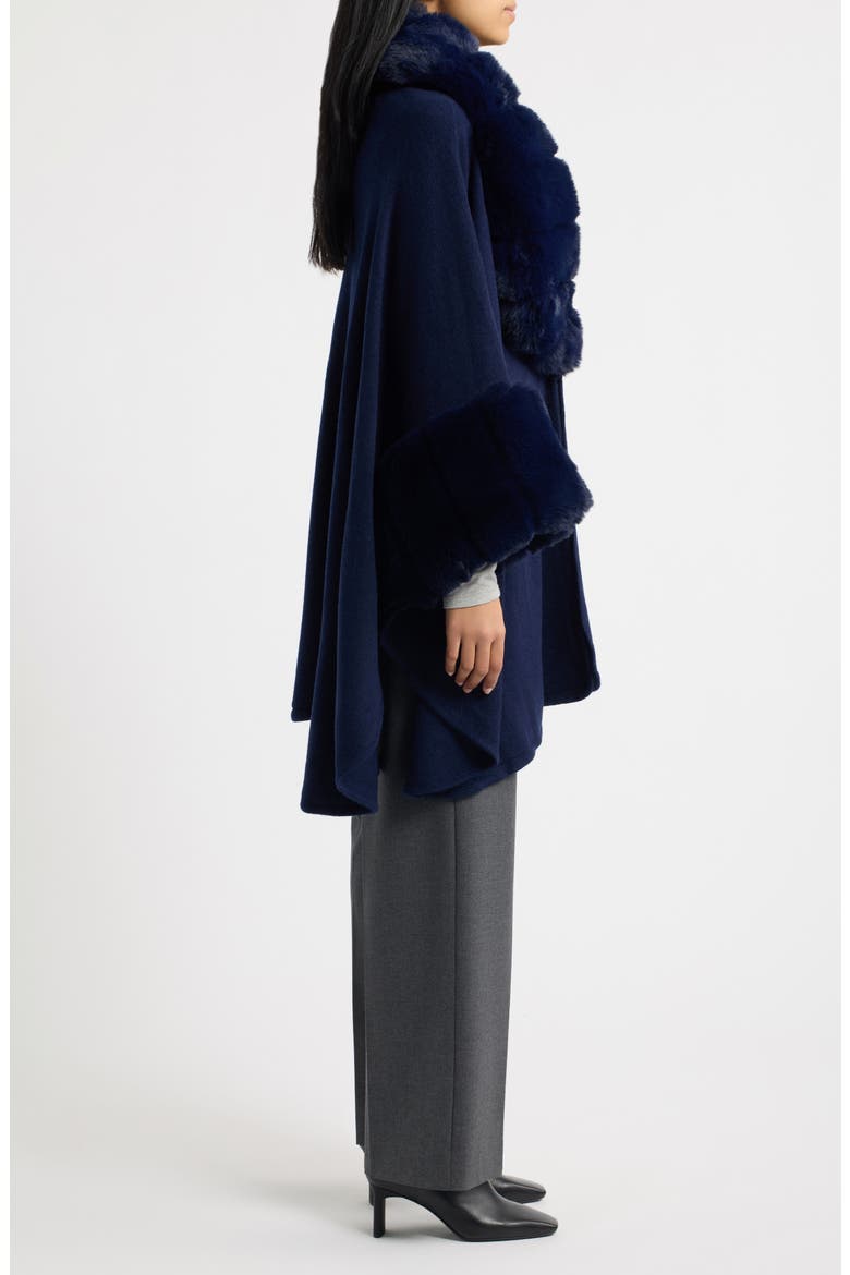 Faux Fur Trim Knit Ruana, Alternate, color, NAVY