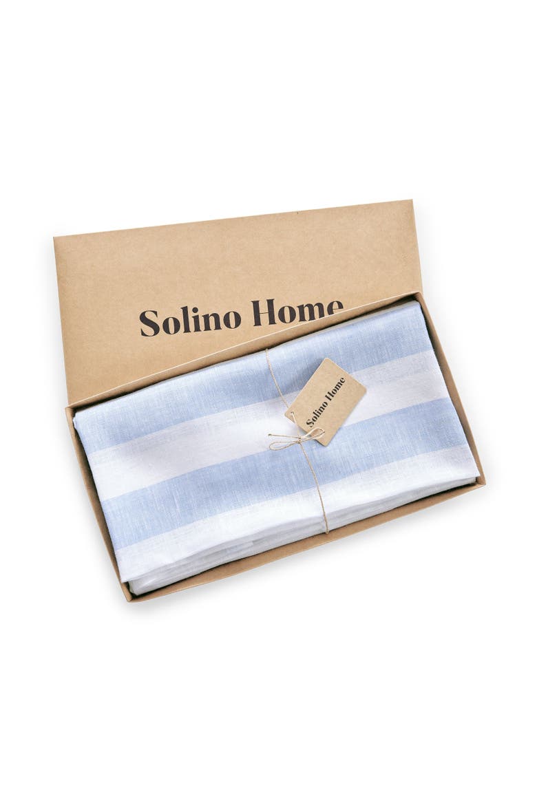 Linen Round Tablecloth - Cabana Stripe, Alternate, color, Sky Blue and White