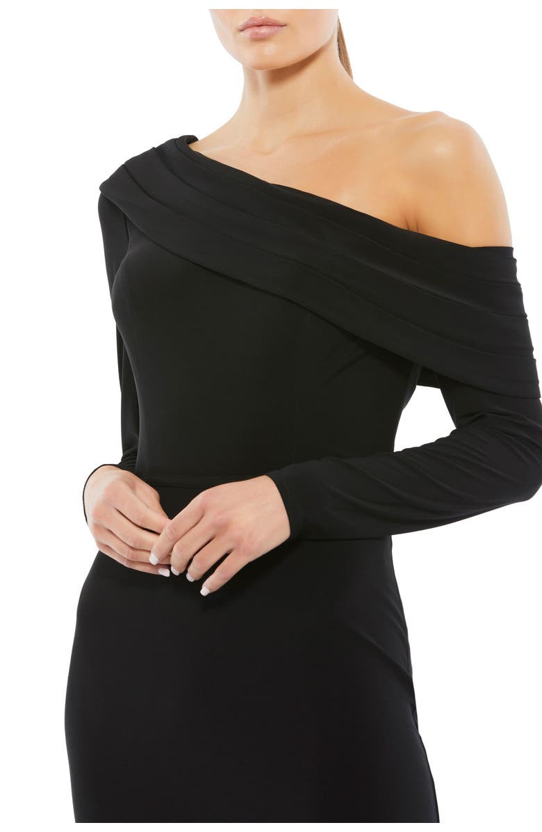 Mac Duggal Drop Shoulder Long Sleeve Column Gown, Alternate, color, Black