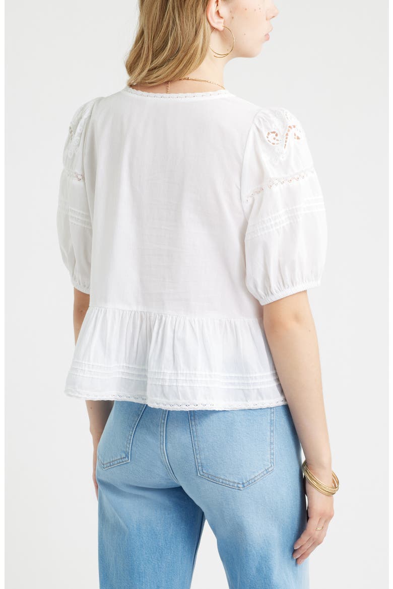 Cutwork Puff Sleeve Cotton Top, Alternate, color, WHITE