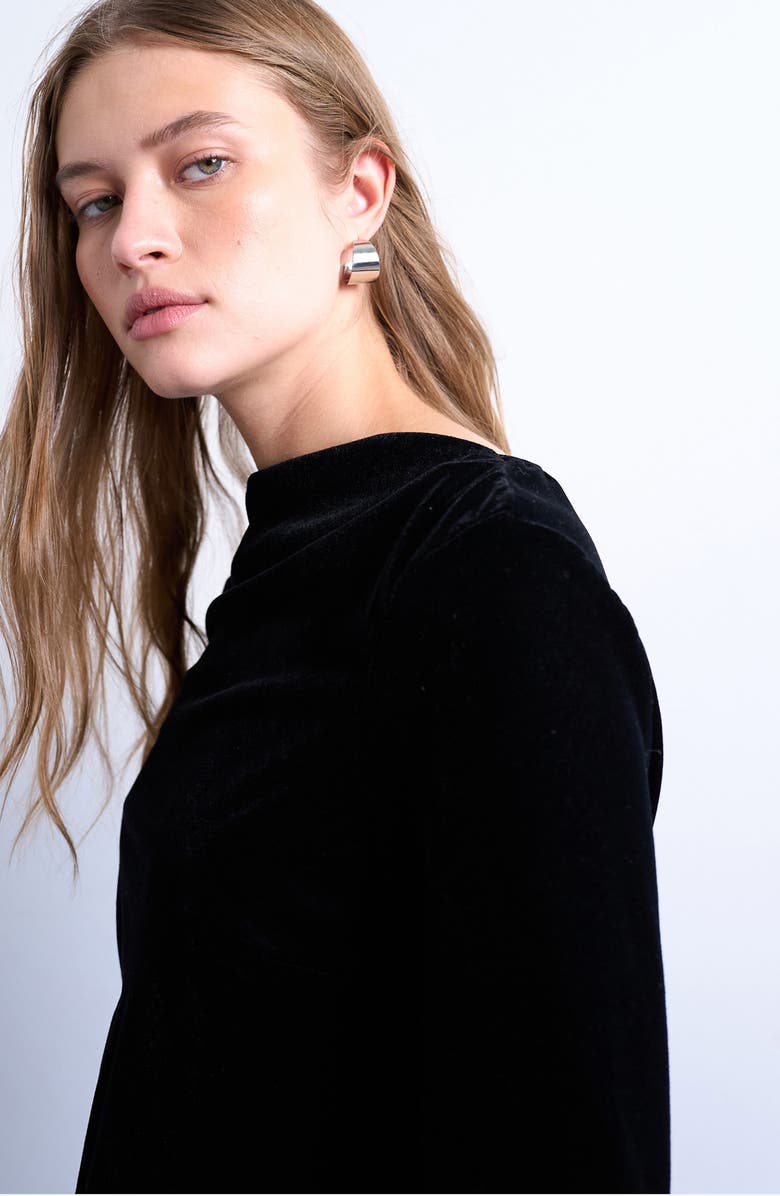 Topshop Cowl Neck Velvet Top, Alternate, color, Black