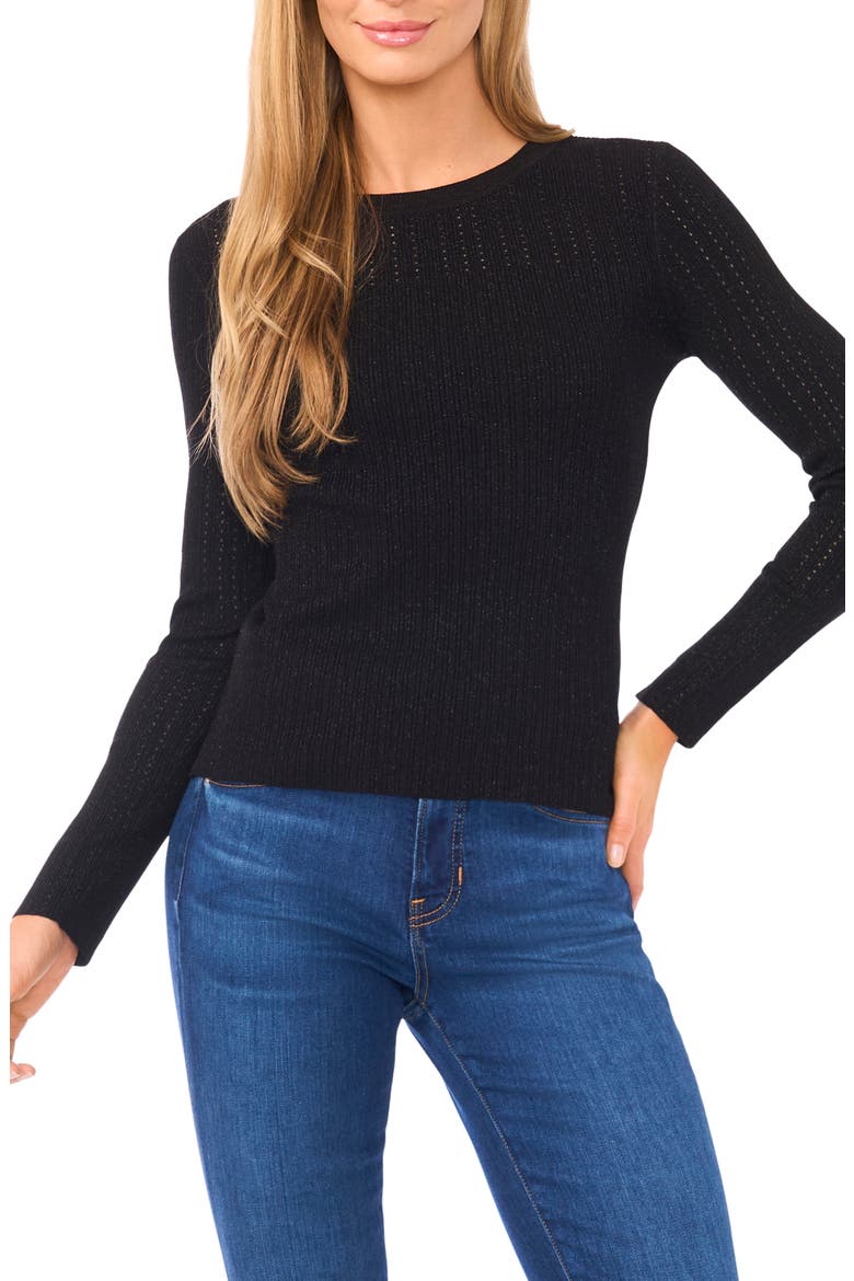 Metallic Pointelle Sweater, Main, color, BLACK/ BRONZE