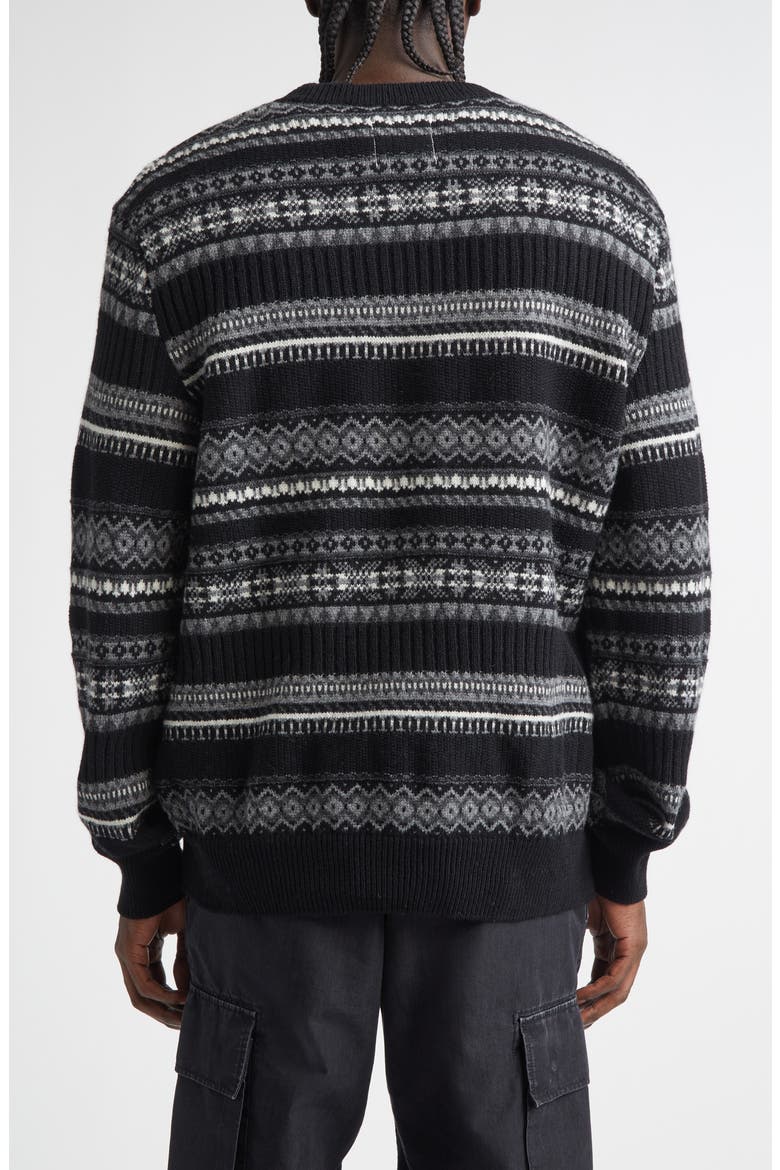Fair Isle Wool Creweck Sweater, Alternate, color, BLACK MONO