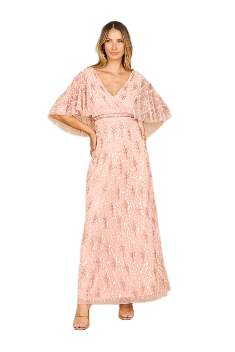 Beaded Gown with Half Cape, Alternate, color, Light Pink