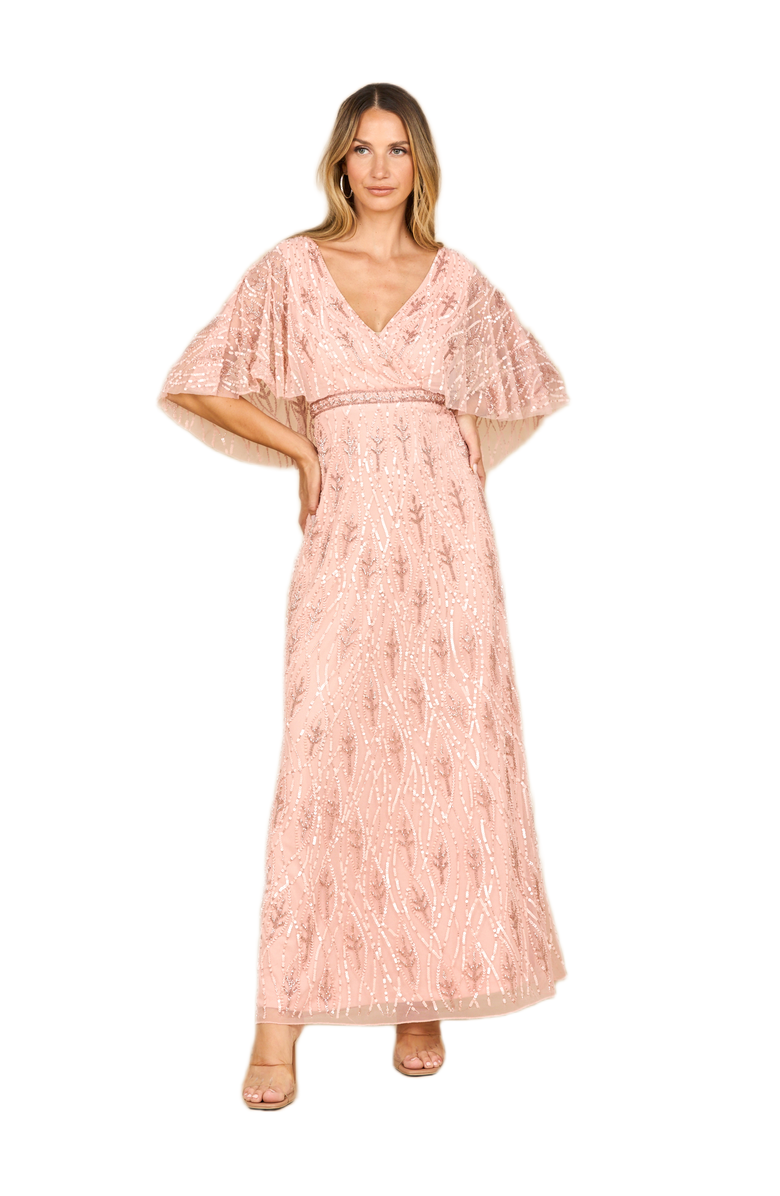LARA New York Beaded Gown with Half Cape, Alternate, color, Light Pink