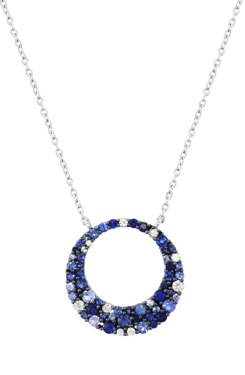 EFFY Sterling Silver White & Blue Sapphire Circle Pendant Necklace, Main, color, Blue