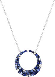 EFFY Sterling Silver White & Blue Sapphire Circle Pendant Necklace