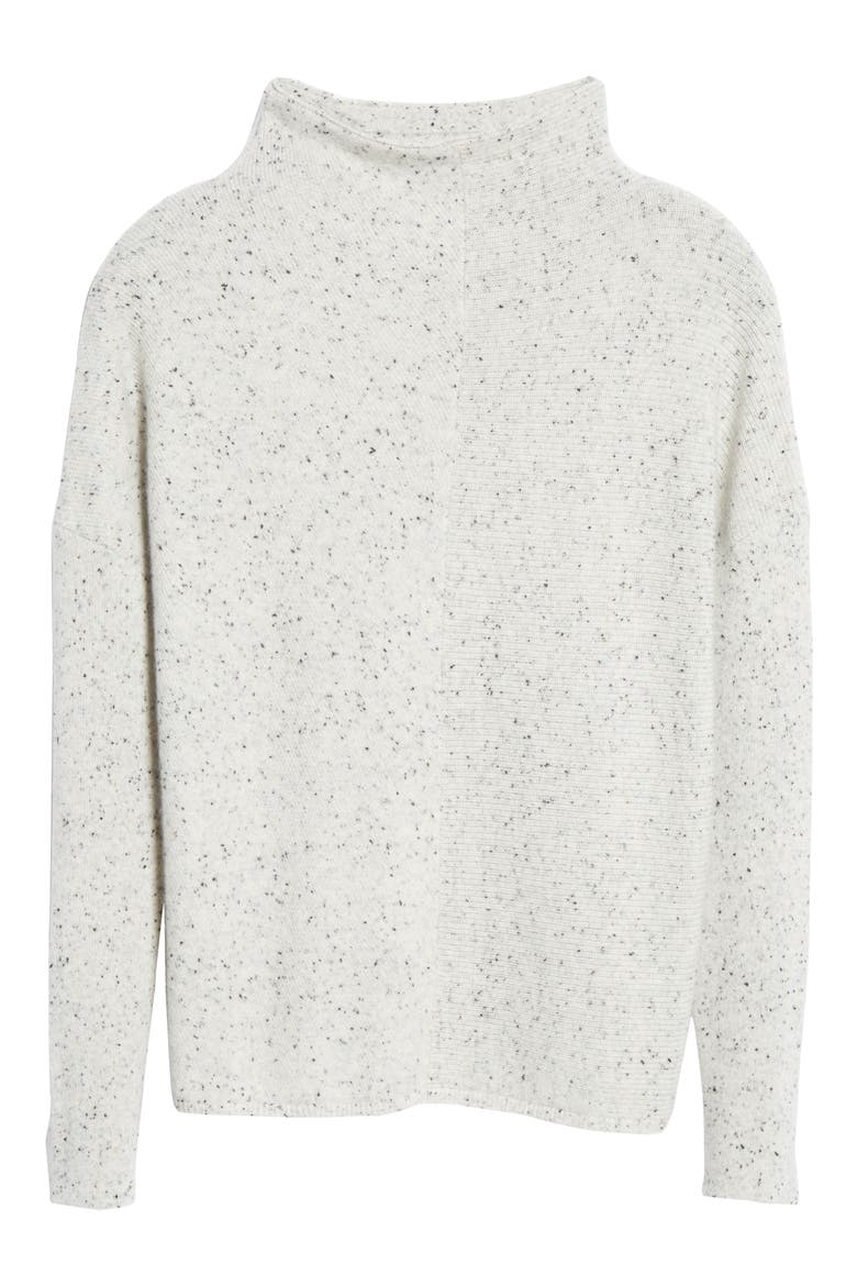 Cashmere Directional Rib Mock Neck Sweater, Alternate, color, GREY CLAY TWEED