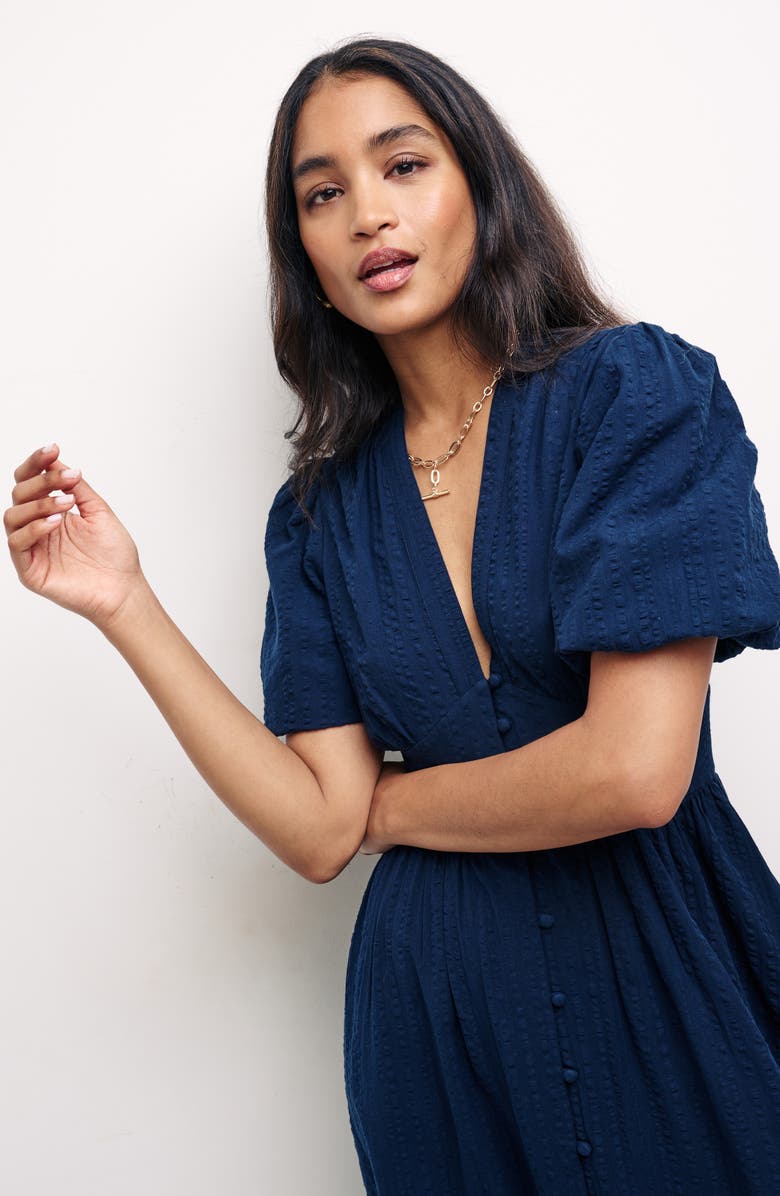 Nobody's Child Starlight Button Front Cotton Seersucker Midi Dress, Alternate, color, 