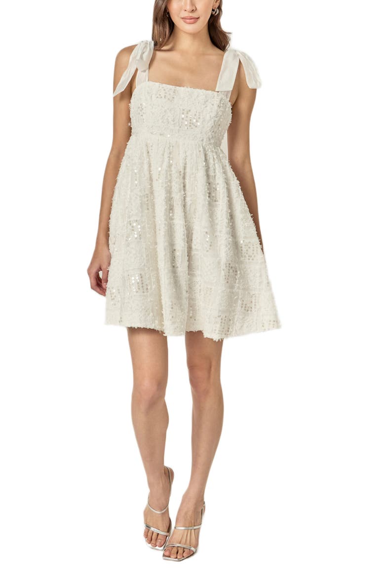 Sequin Empire Waist Minidress, Main, color, WHITE