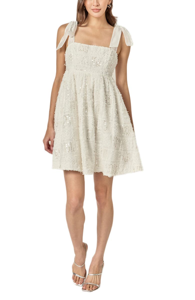 English Factory Sequin Empire Waist Minidress, Main, color, White