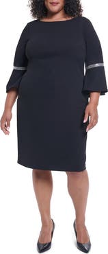 Calvin Klein Rhinestone Trim Bell Sleeve Sheath Dress
