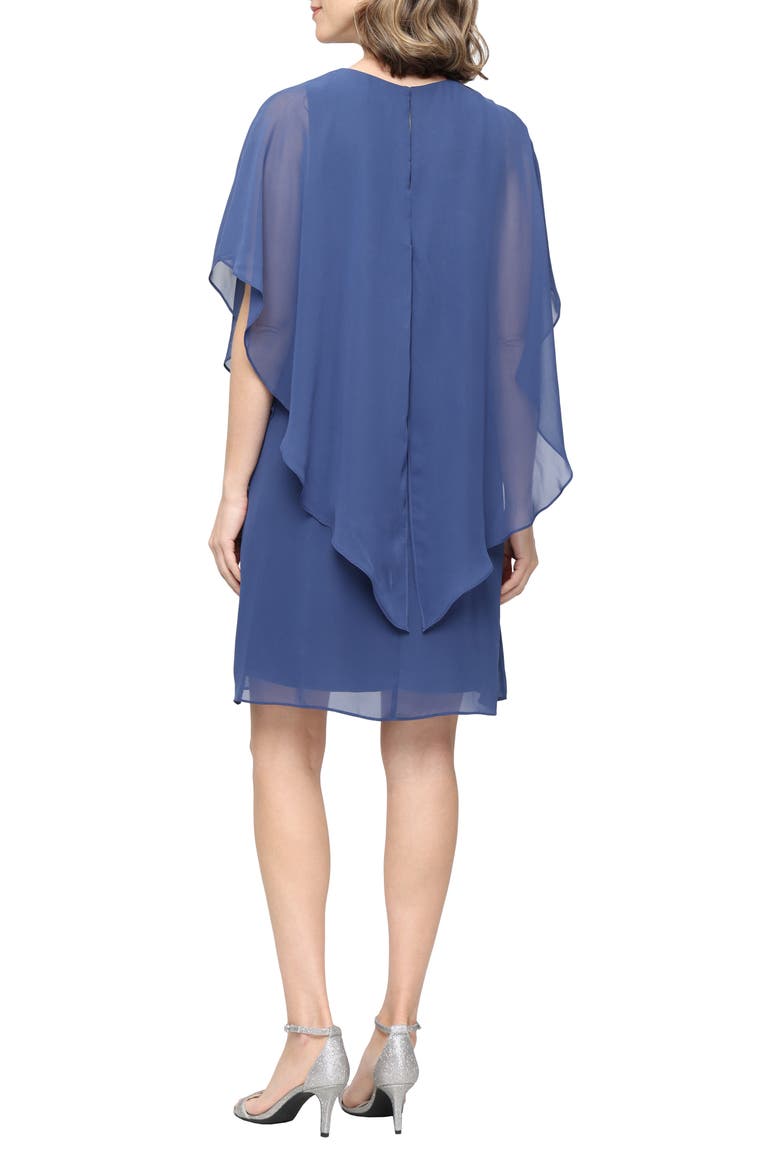 Embellished Crewneck Cape Dress, Alternate, color, WEDGEWOOD