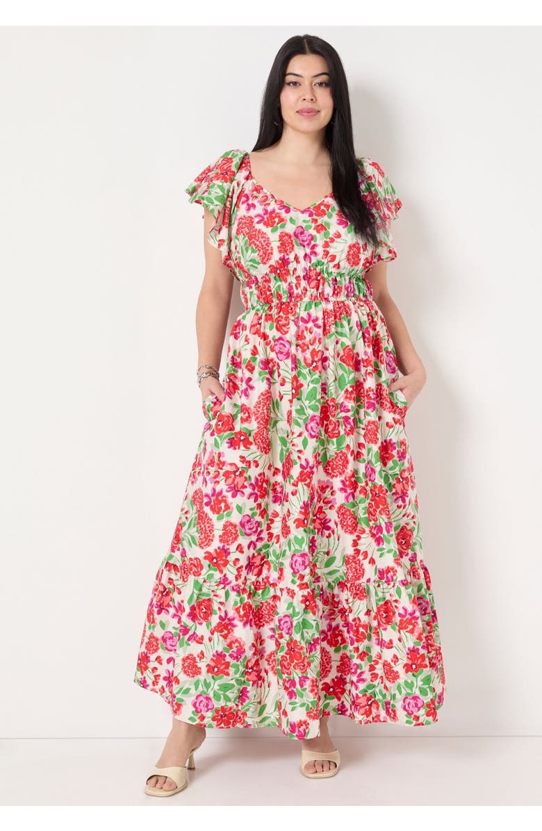 June + Vie Smocked Poplin Maxi Dress, Alternate, color, Garden Red