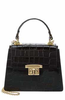 Persaman New York Croco Embossed Top Handle Bag