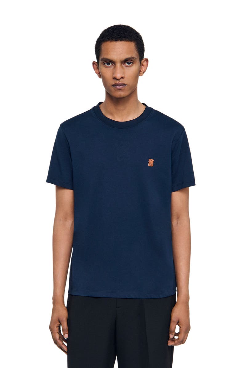 SANDRO Leather logo T-shirt, Alternate, color, Navy Blue