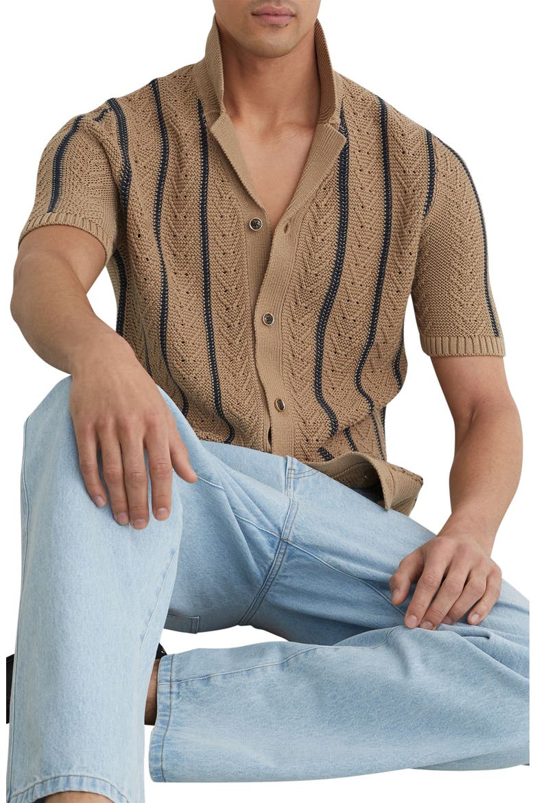 Ellingham Striped Short Sleeve Sweater, Alternate, color, LIGHT CAMEL