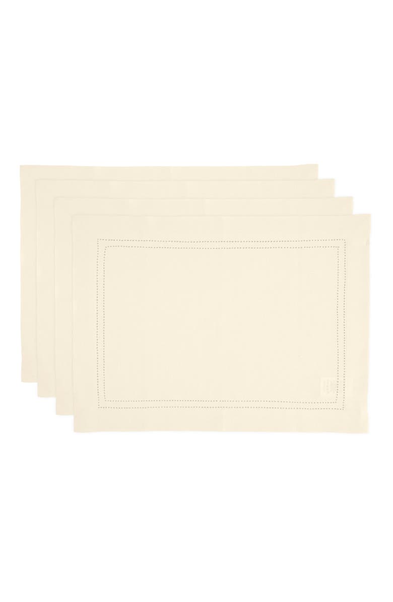 Solino Home Linen Placemats Set of 4, 14 x 19 Inch for Dining Table, Holiday and Everyday Table Decor - Linen Double Hemstitch, Main, color, Ivory