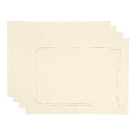 Linen Placemats Set of 4, 14 x 19 Inch for Dining Table, Holiday and Everyday Table Decor - Linen Double Hemstitch