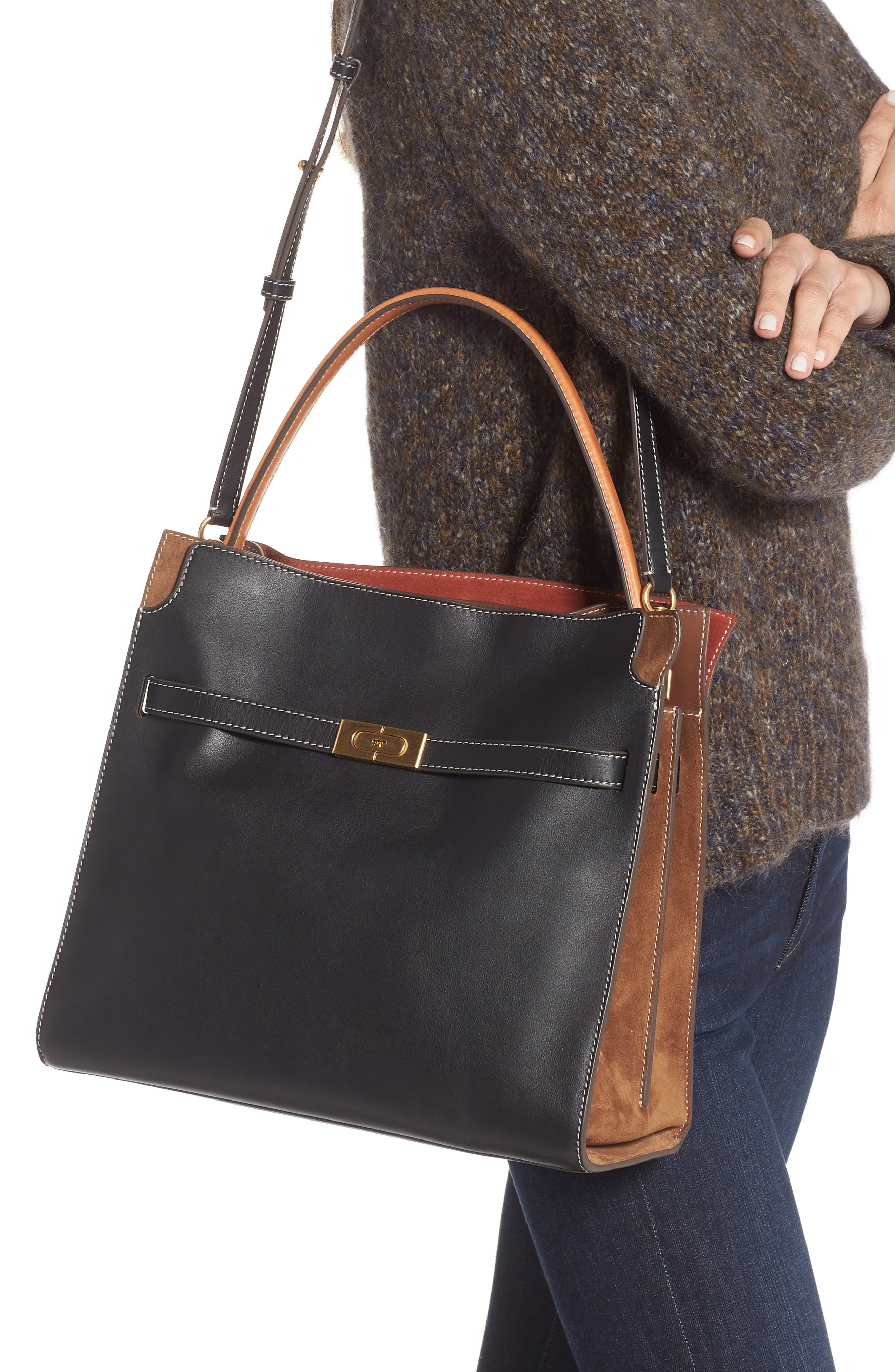 Tory Burch Lee Radziwill Leather Double Bag, Alternate, color, 