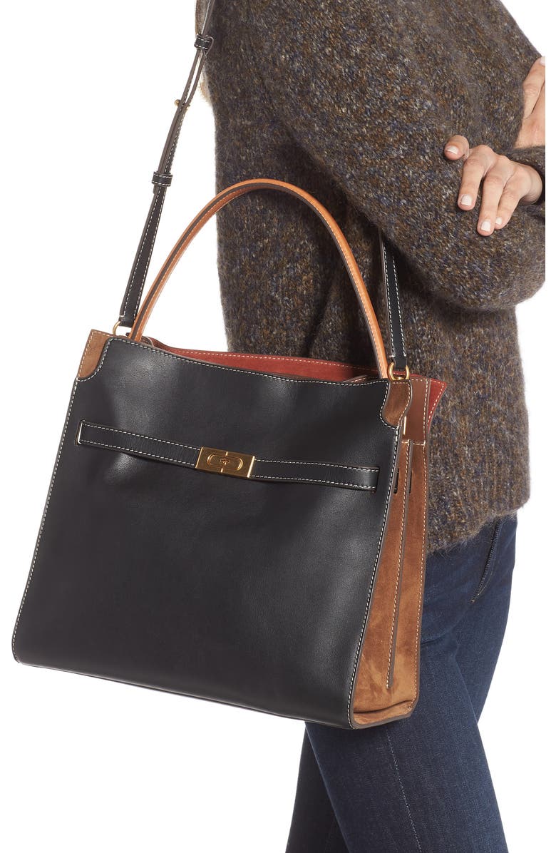 Tory Burch Lee Radziwill Leather Double Bag, Alternate, color,