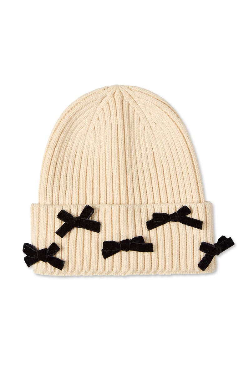 All-Over Bows Cuffed Beanie, Main, color, Ivory-Black