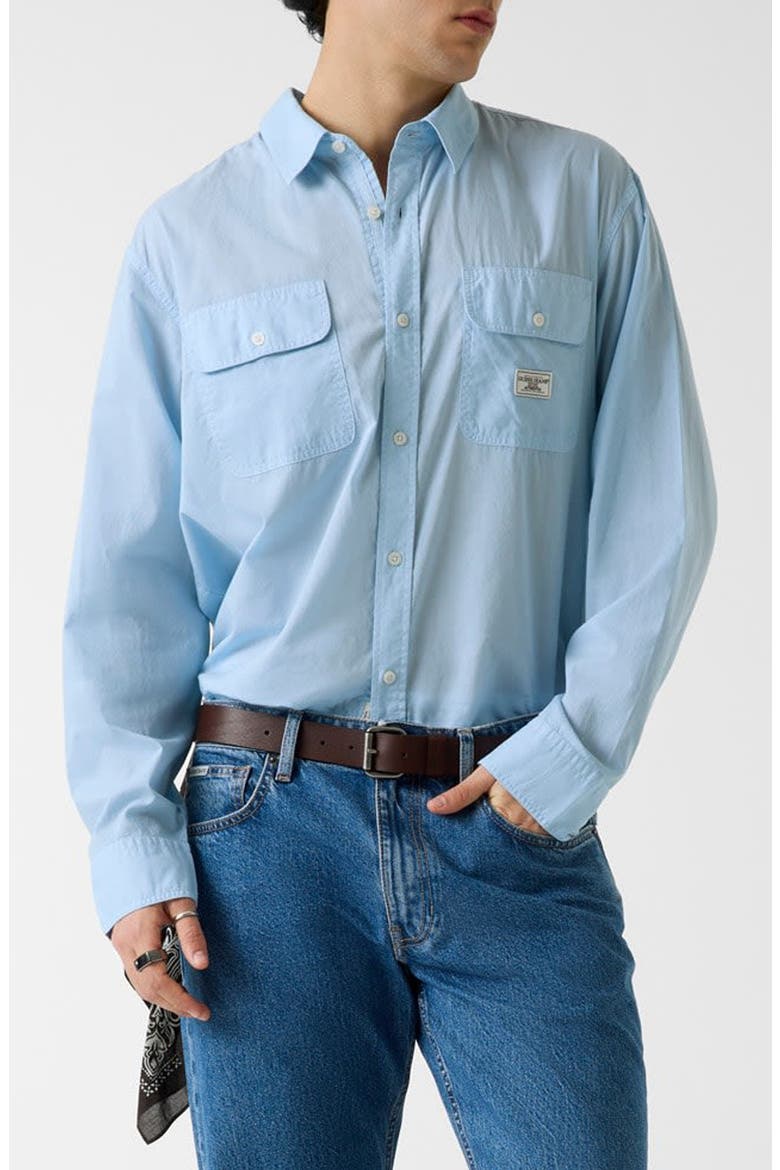 Boxi Cotton Button-Up Shirt, Main, color, OPEN BLUE