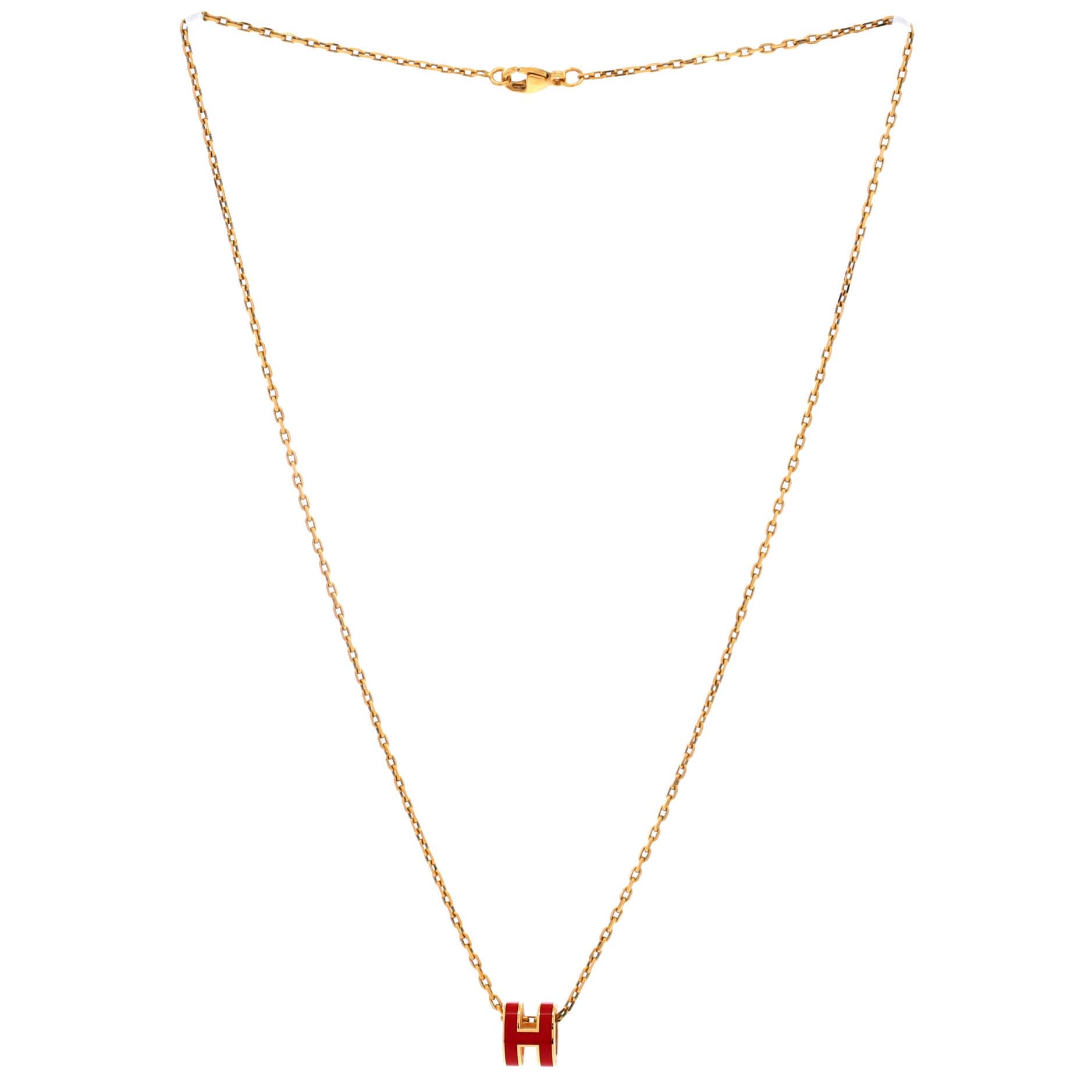 Pop H Pendant Chain Necklace Metal and Enamel Mini, Alternate, color, Red