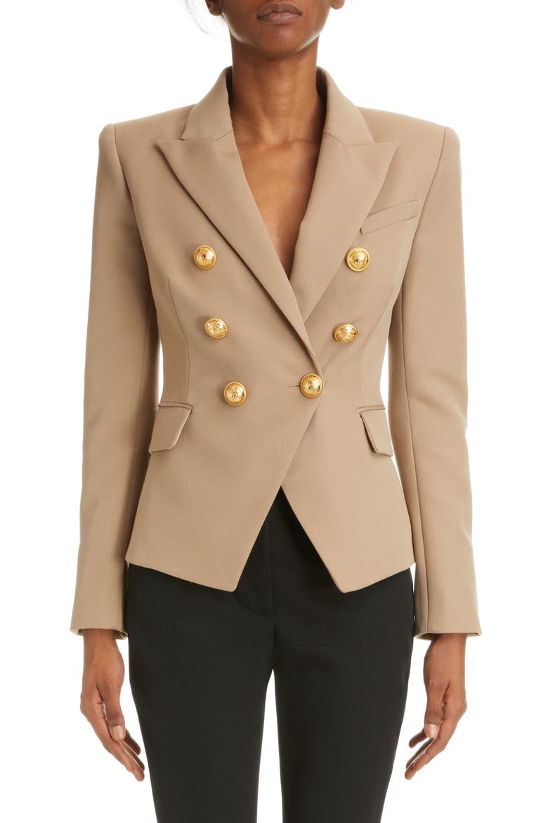 Double Breasted Grain de Poudre Wool Jacket, Main, color, SAND