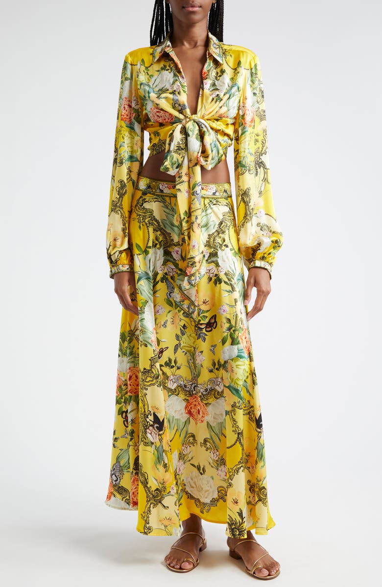 Camilla Paths of Gold Flared Silk Midi Skirt, Alternate, color, 