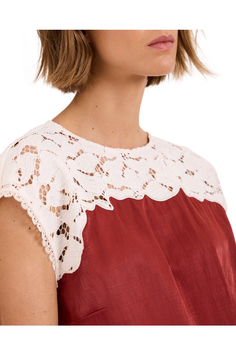 Satin Lace Top, Alternate, color, Red