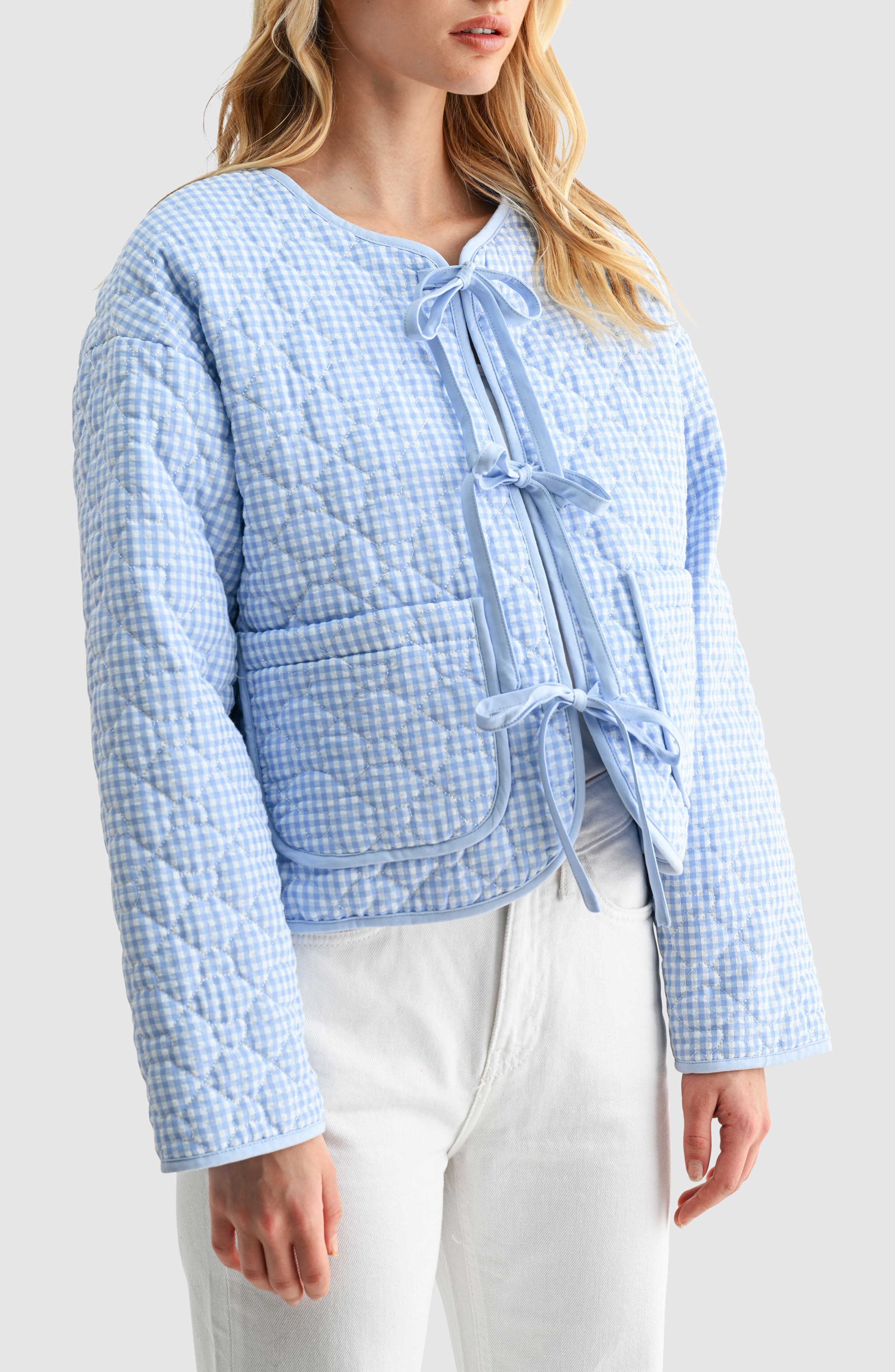 ジャケット・アウター sugamochanTHETOE Buckingham Jacket All in Favor Gingham Tie Front Quilted Jacket (Women) | Nordstrom