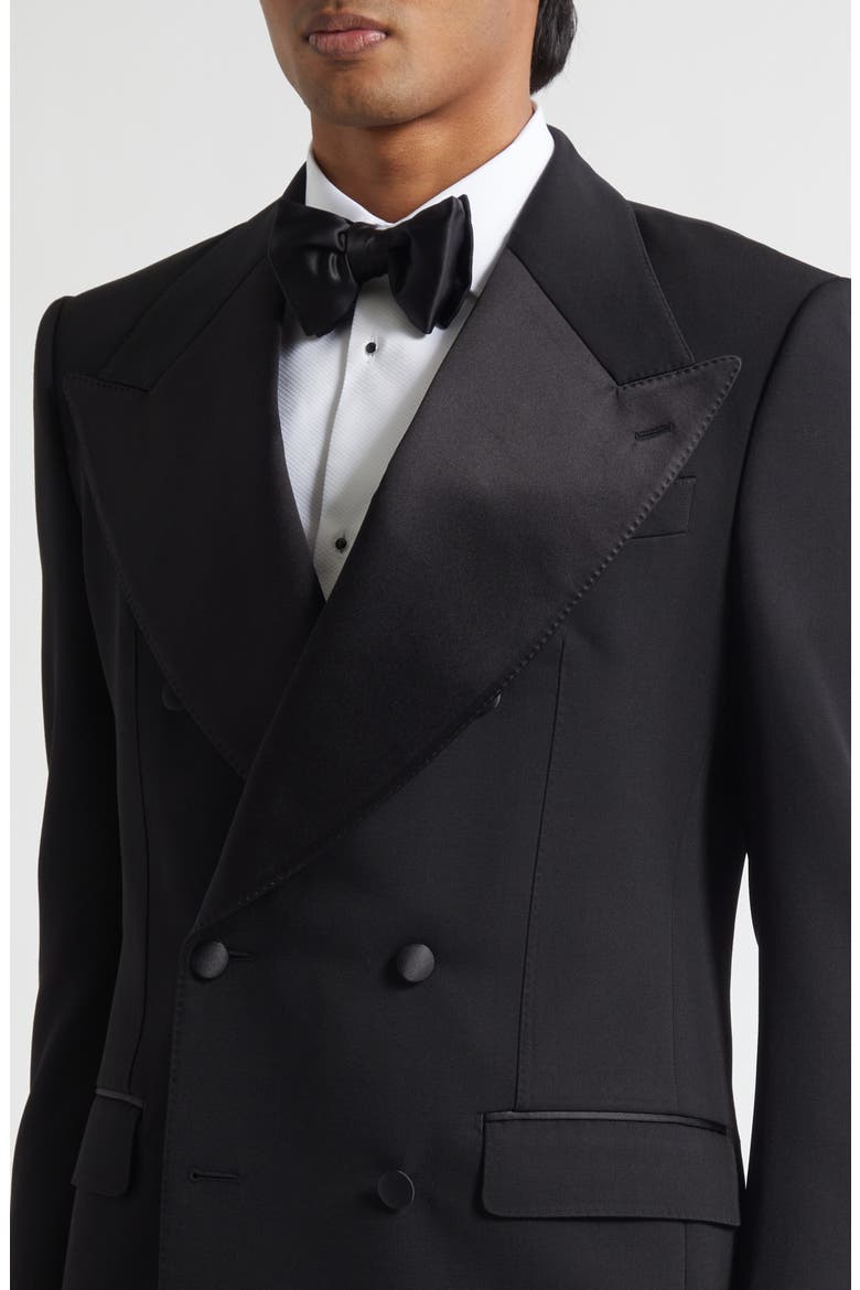 Double Breasted Virgin Wool & Silk Blend Blazer, Alternate, color, N0000 NERO