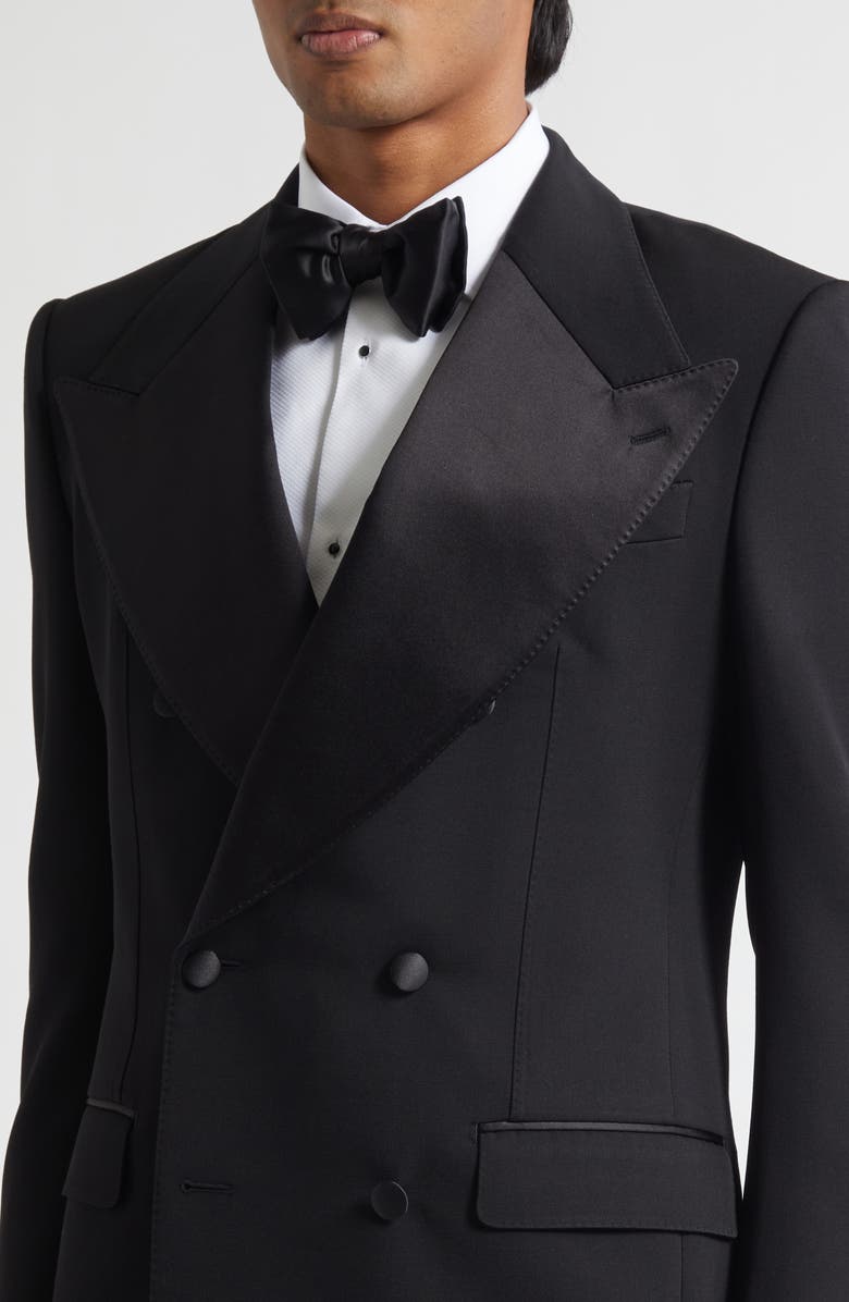 Dolce&Gabbana Double Breasted Virgin Wool & Silk Blend Blazer, Alternate, color, N0000 Nero