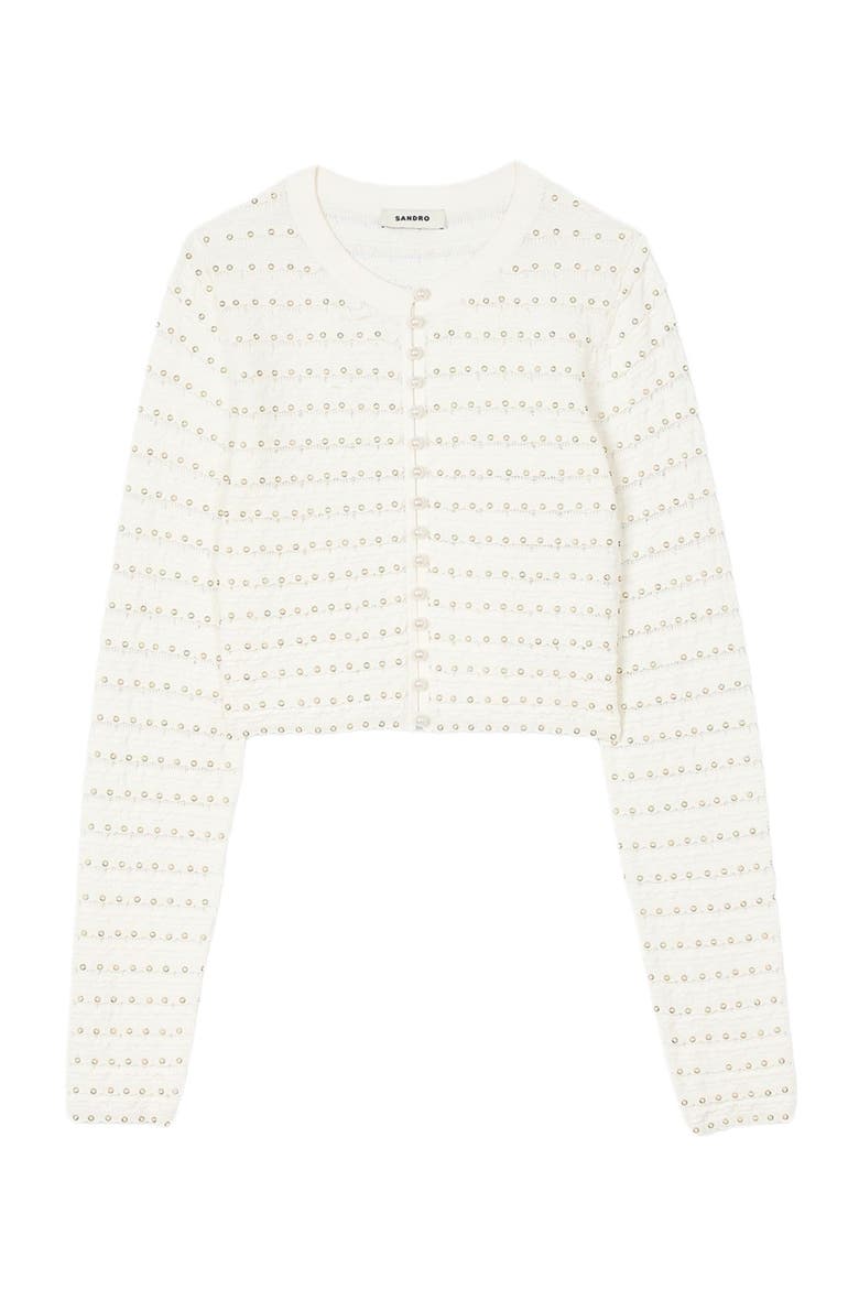 Cropped cardigan with pearl buttons, Alternate, color, Ecru