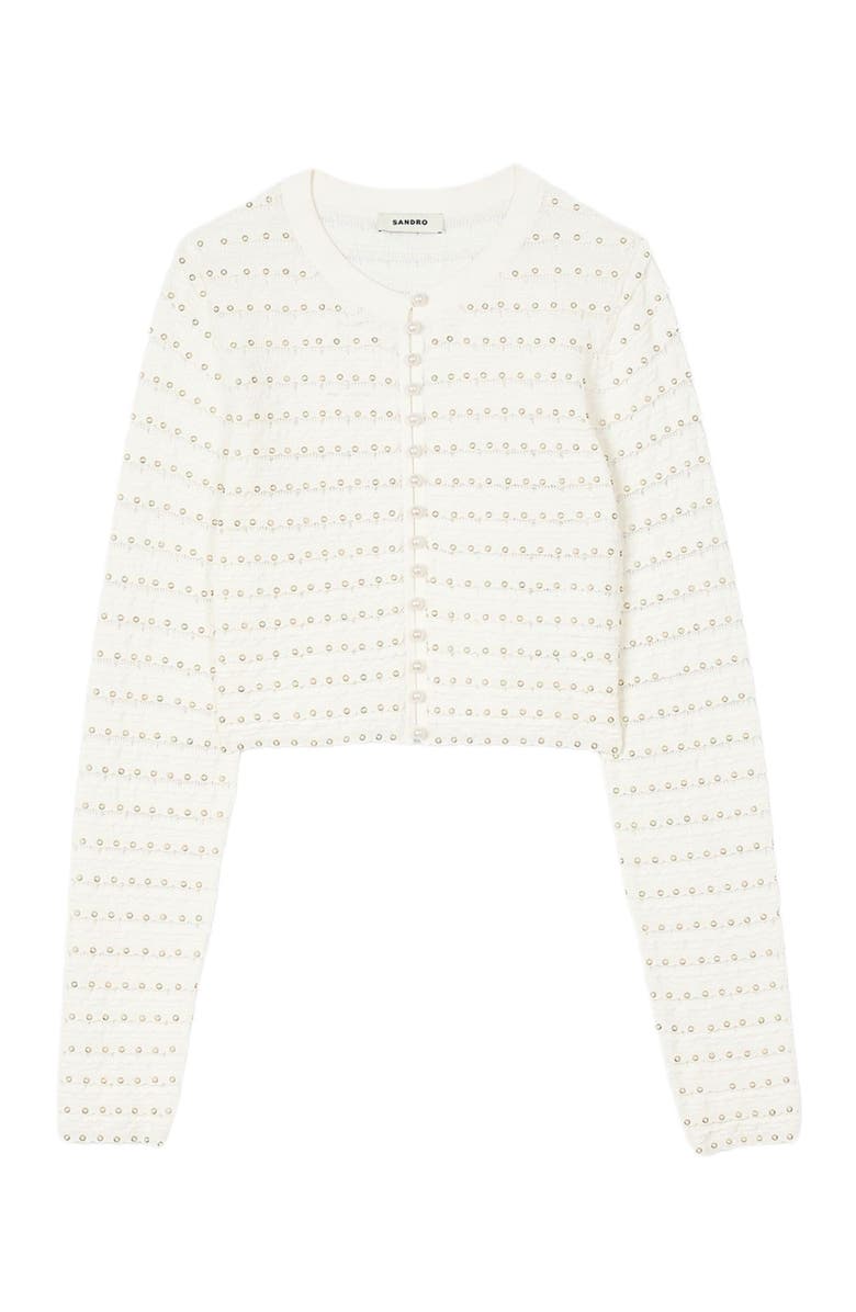 SANDRO Cropped cardigan with pearl buttons, Alternate, color, 
