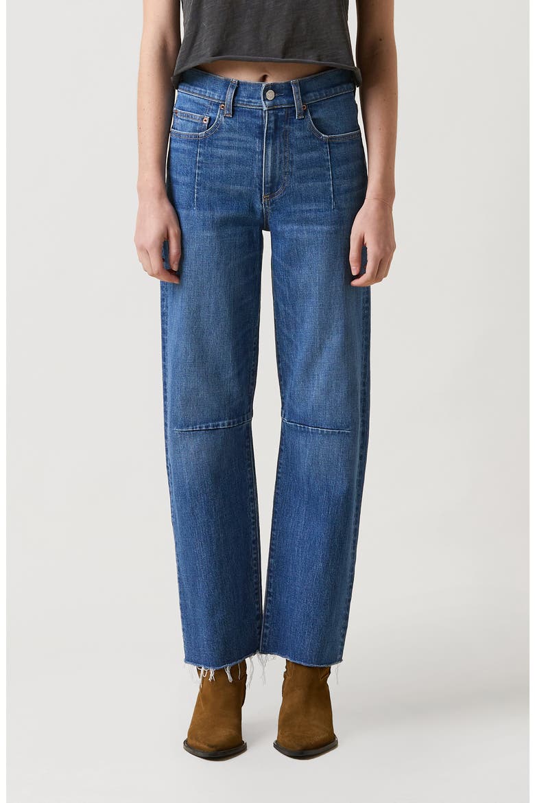 Pixie Raw Hem Barrel Jeans, Main, color, BOHEMIAN BLUE