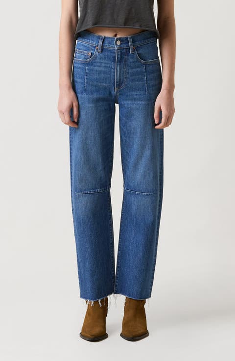 Pixie Raw Hem Barrel Jeans (Bohemian Blue)