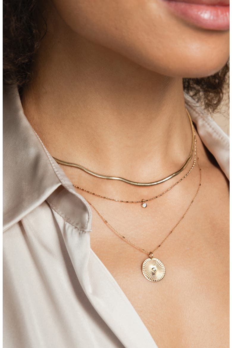 Small Sunbeam Diamond Medallion Necklace, Alternate, color, YELLOW GOLD/ DIAMOND