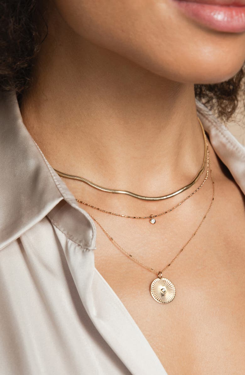 Zoë Chicco Small Sunbeam Diamond Medallion Necklace, Alternate, color, Yellow Gold/ Diamond