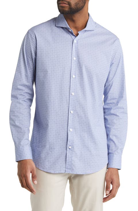 Harold Geo Print Hi Flex Stretch Cotton Button-Up Shirt