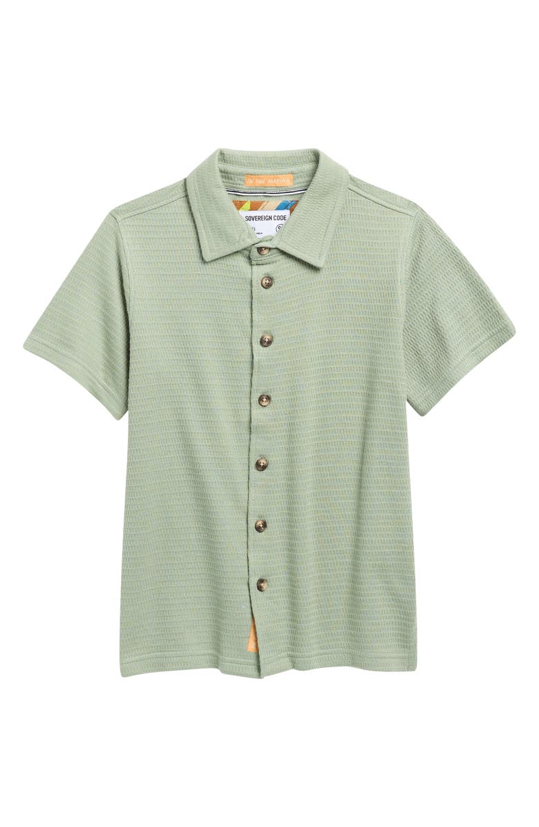 Sovereign Code Kids' Knoven Connect Short Sleeve Button-Up Shirt, Main, color, Iceberg Green