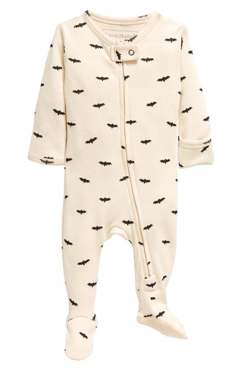 Halloween Bats Fitted One-Piece Organic Cotton Footie Pajamas (Baby)