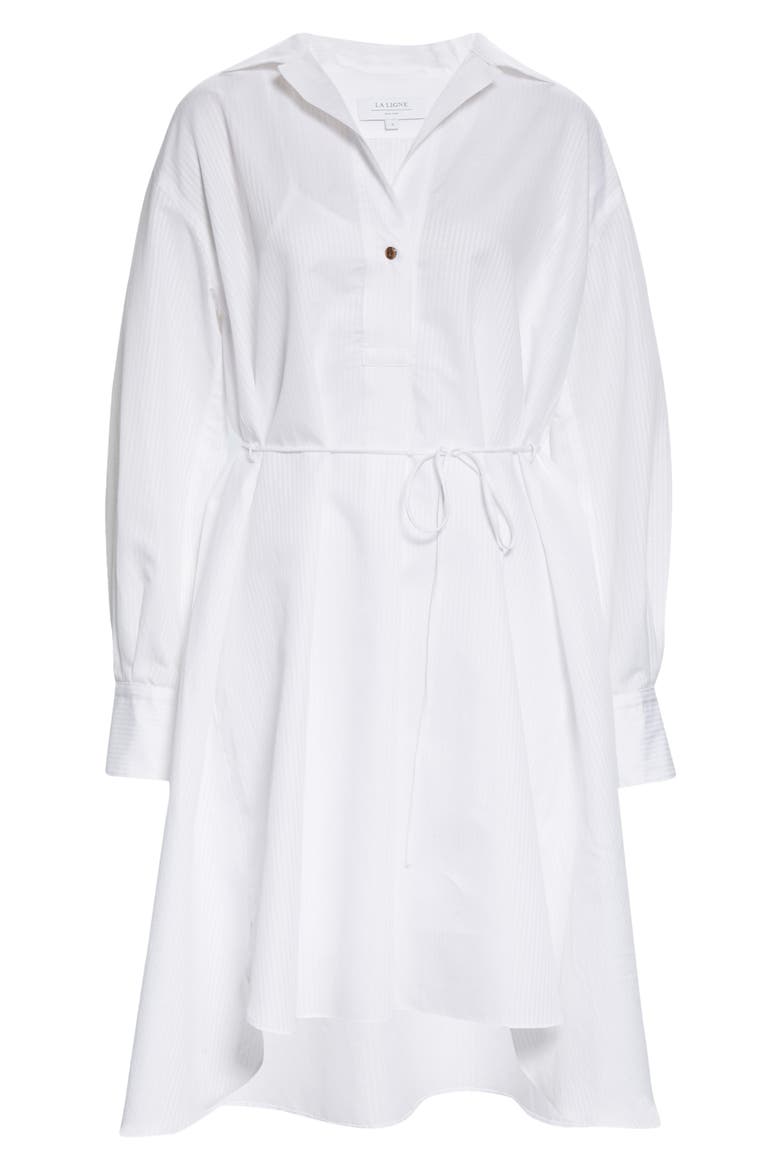 Tonal Stripe Long Sleeve Cotton & Linen Shirtdress, Alternate, color, WHITE/ WHITE